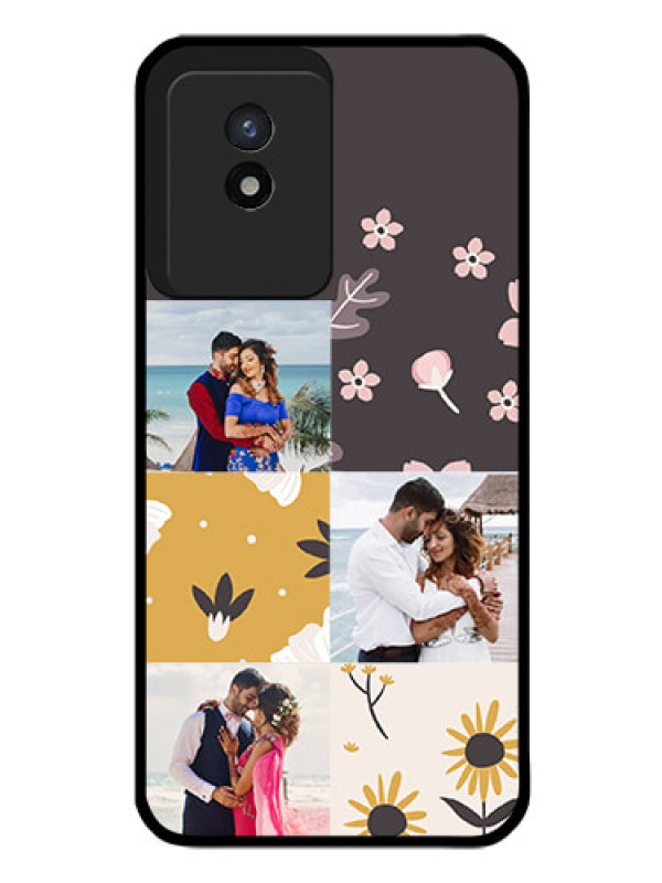 Custom Vivo Y02 Photo Printing on Glass Case - 3 Images with Floral Design