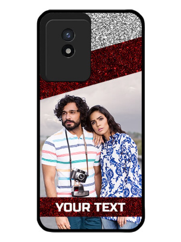 Custom Vivo Y02 Personalized Glass Phone Case - Image Holder with Glitter Strip Design