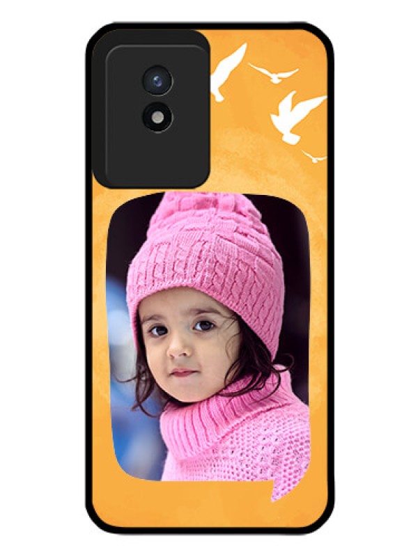 Custom Vivo Y02 Personalized Glass Phone Case - Water Color Design with Bird Icons
