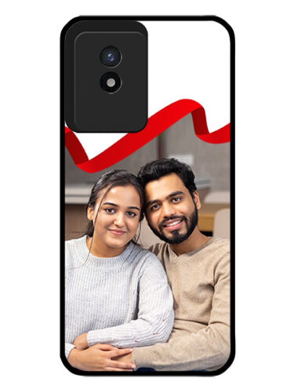Custom Vivo Y02 Photo Printing on Glass Case - Red Ribbon Frame Design