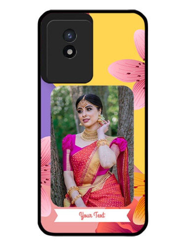 Custom Vivo Y02 Custom Glass Mobile Case - 3 Image With Vintage Floral Design