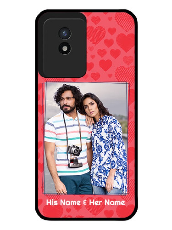 Custom Vivo Y02 Photo Printing on Glass Case - with Red Heart Symbols Design