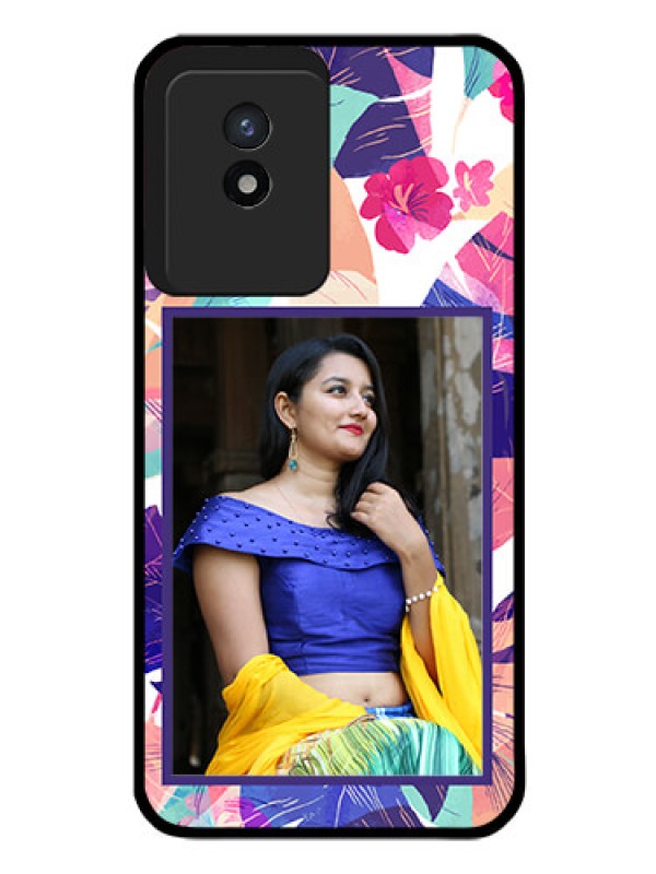 Custom Vivo Y02 Custom Glass Mobile Case - Abstract Floral Design