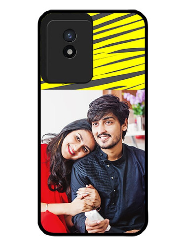 Custom Vivo Y02 Photo Printing on Glass Case - Yellow Abstract Design