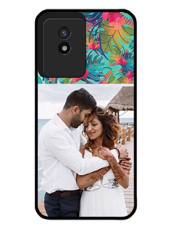 Custom Vivo Y02 Photo Printing on Glass Case - Watercolor Floral Design