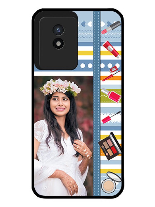 Custom Vivo Y02 Personalized Glass Phone Case - Makeup Icons Design