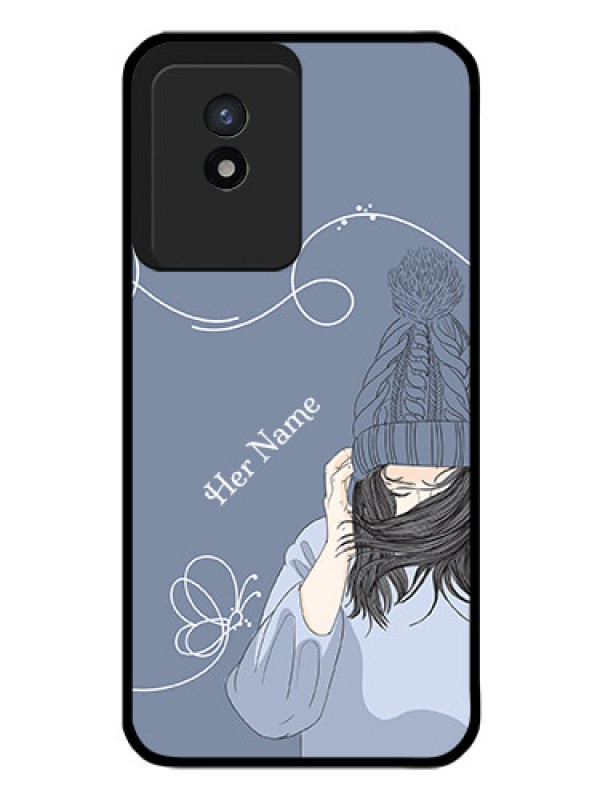 Custom Vivo Y02 Custom Glass Mobile Case - Girl in winter outfit Design