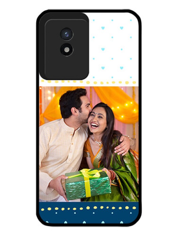 Custom Vivo Y02T Personalized Glass Phone Case - White and Blue Abstract Design