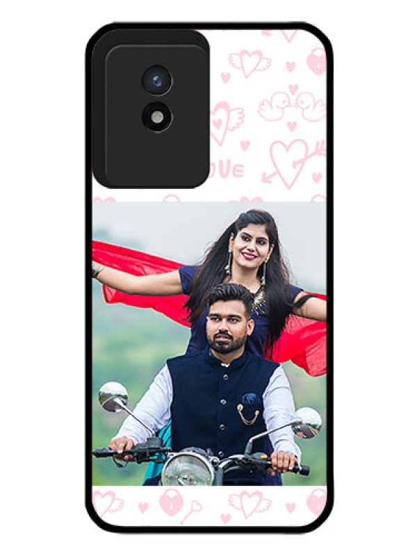 Custom Vivo Y02T Custom Glass Mobile Case - Pink Flying Heart Design