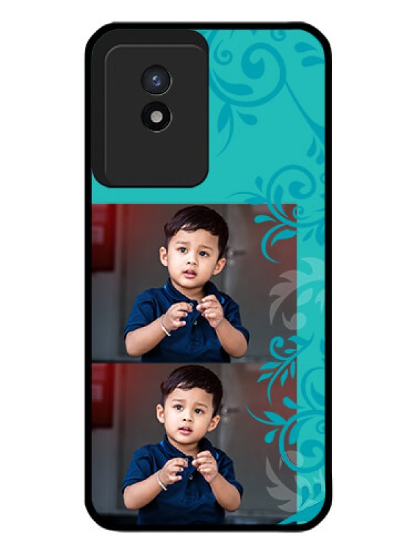 Custom Vivo Y02T Personalized Glass Phone Case - with Photo and Green Floral Design