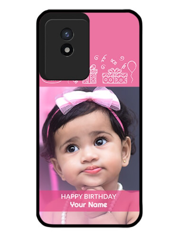Custom Vivo Y02T Photo Printing on Glass Case - with Birthday Line Art Design