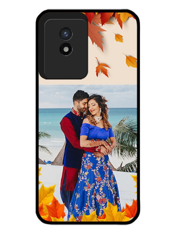 Custom Vivo Y02T Photo Printing on Glass Case - Autumn Maple Leaves Design