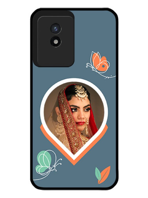 Custom Vivo Y02T Custom Glass Mobile Case - Droplet Butterflies Design