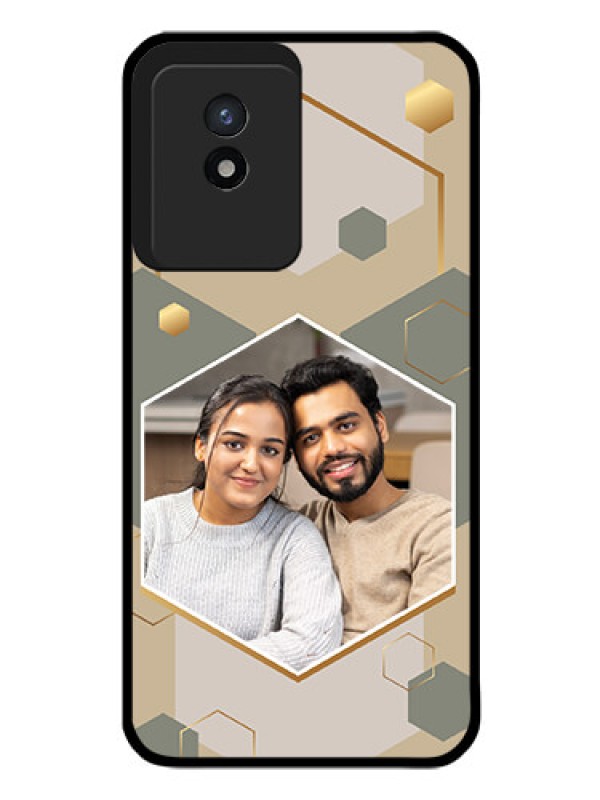 Custom Vivo Y02T Photo Printing on Glass Case - Stylish Hexagon Pattern Design
