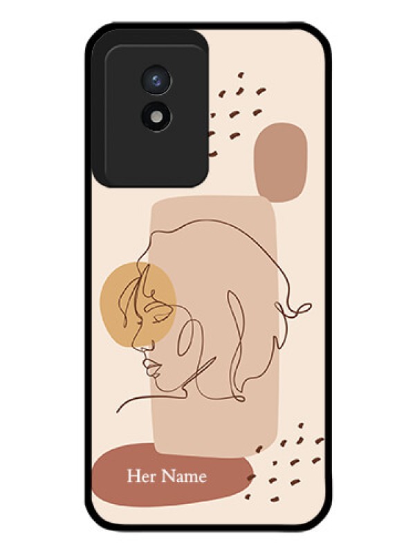 Custom Vivo Y02T Photo Printing on Glass Case - Calm Woman line art Design