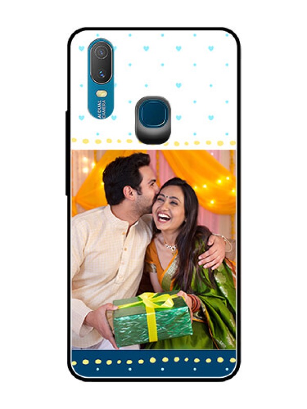 Custom Vivo Y11 (2019) Personalized Glass Phone Case  - White and Blue Abstract Design