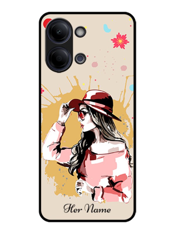 Custom Vivo Y11 5G Custom Glass Phone Case - Women With Pink Hat Design