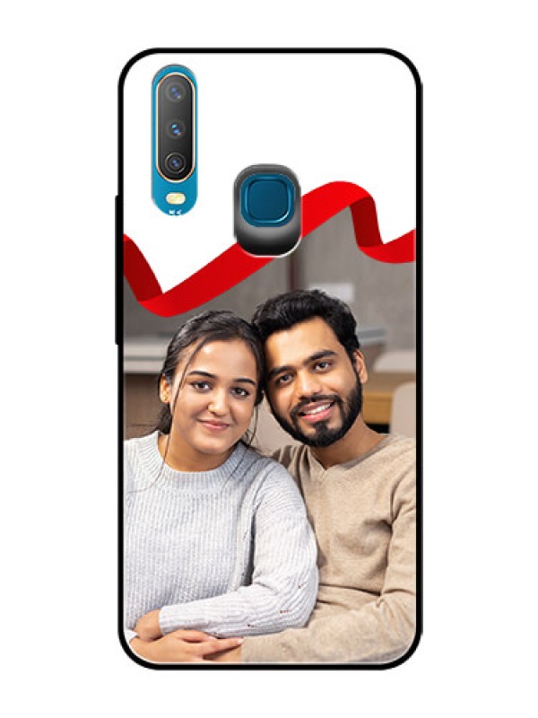 Custom Vivo Y12 Photo Printing on Glass Case  - Red Ribbon Frame Design