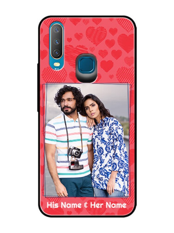 Custom Vivo Y15 Photo Printing on Glass Case  - with Red Heart Symbols Design