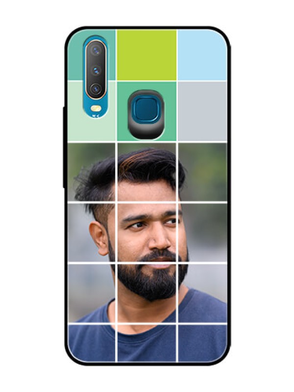 Custom Vivo Y15 Photo Printing on Glass Case  - with white box pattern 