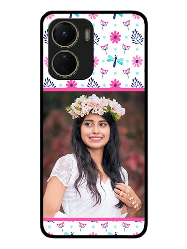Custom Vivo Y16 Photo Printing on Glass Case - Colorful Flower Design