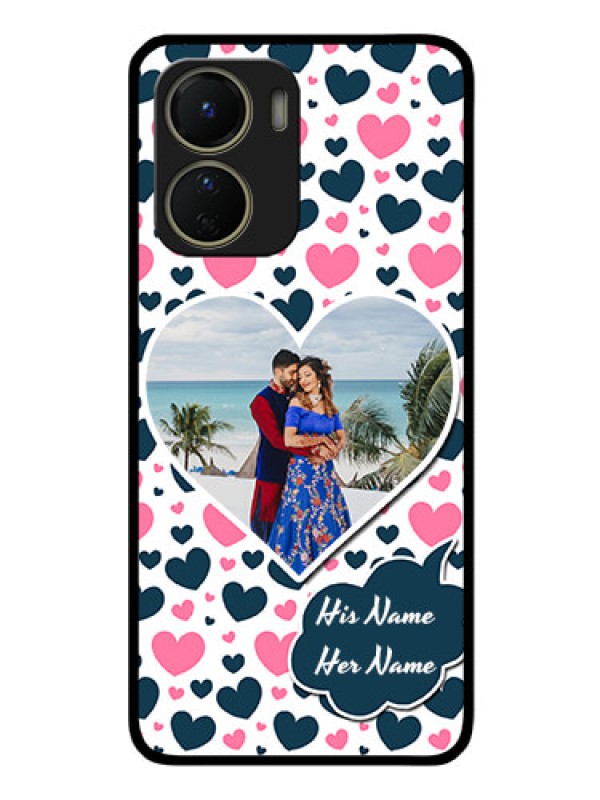 Custom Vivo Y16 Custom Glass Phone Case - Pink & Blue Heart Design