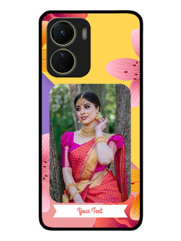 Custom Vivo Y16 Custom Glass Mobile Case - 3 Image With Vintage Floral Design