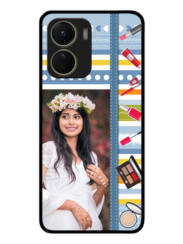 Custom Vivo Y16 Personalized Glass Phone Case - Makeup Icons Design
