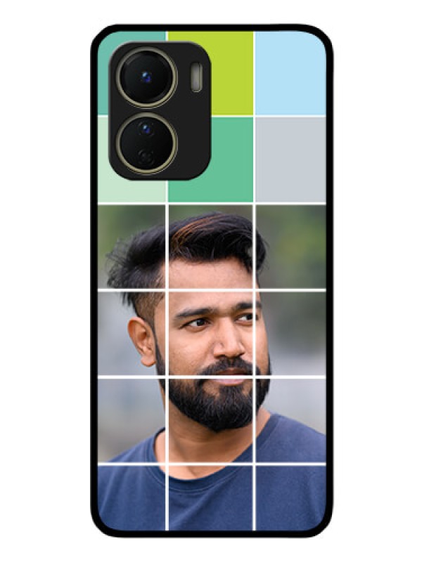 Custom Vivo Y16 Photo Printing on Glass Case - with white box pattern