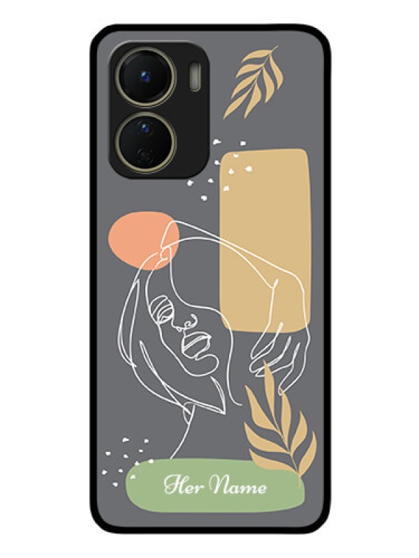 Custom Vivo Y16 Custom Glass Phone Case - Gazing Woman line art Design