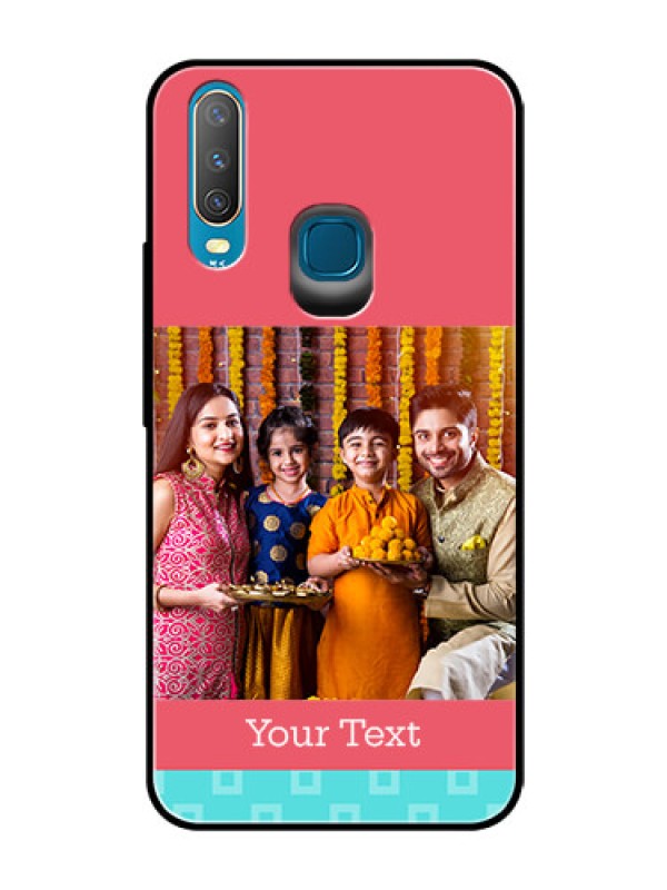 Custom Vivo Y17 Personalized Glass Phone Case  - Peach & Blue Color Design