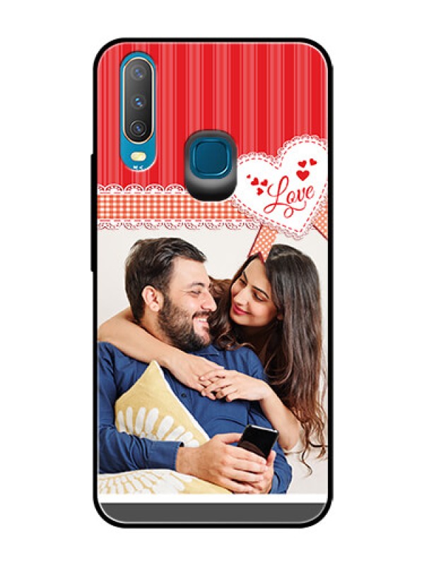 Custom Vivo Y17 Custom Glass Mobile Case  - Red Love Pattern Design