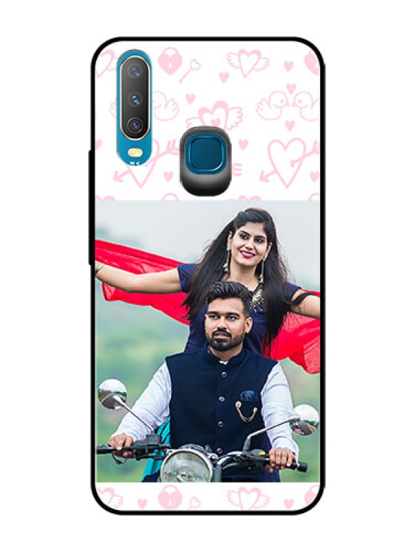 Custom Vivo Y17 Custom Glass Mobile Case  - Pink Flying Heart Design