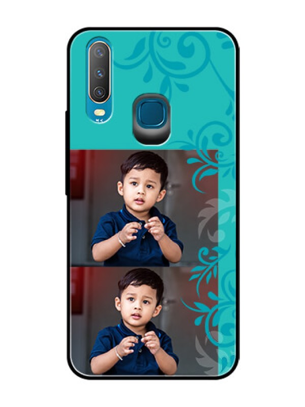 Custom Vivo Y17 Personalized Glass Phone Case  - with Photo and Green Floral Design 