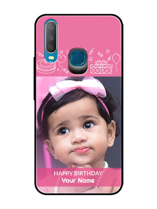 Custom Vivo Y17 Photo Printing on Glass Case  - with Birthday Line Art Design