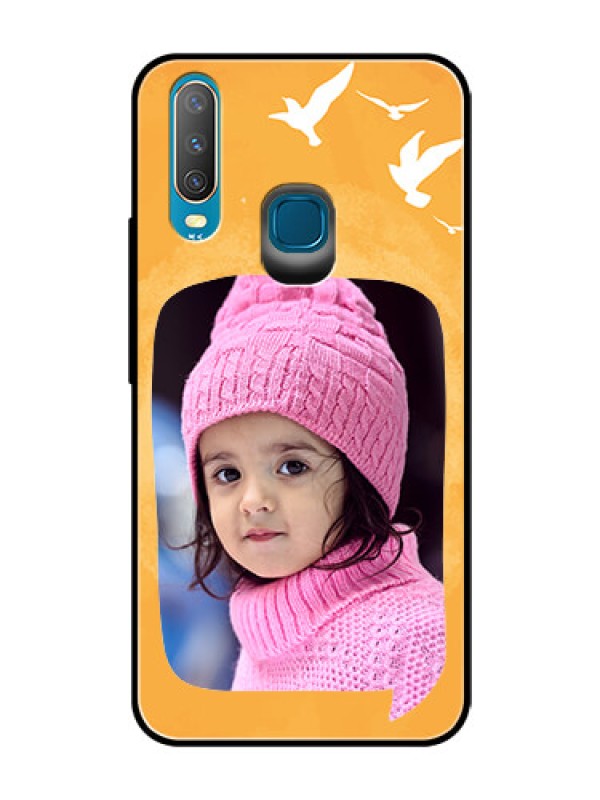 Custom Vivo Y17 Personalized Glass Phone Case  - Water Color Design with Bird Icons