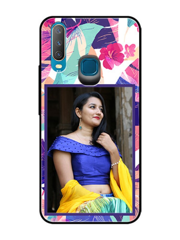Custom Vivo Y17 Custom Glass Mobile Case  - Abstract Floral Design