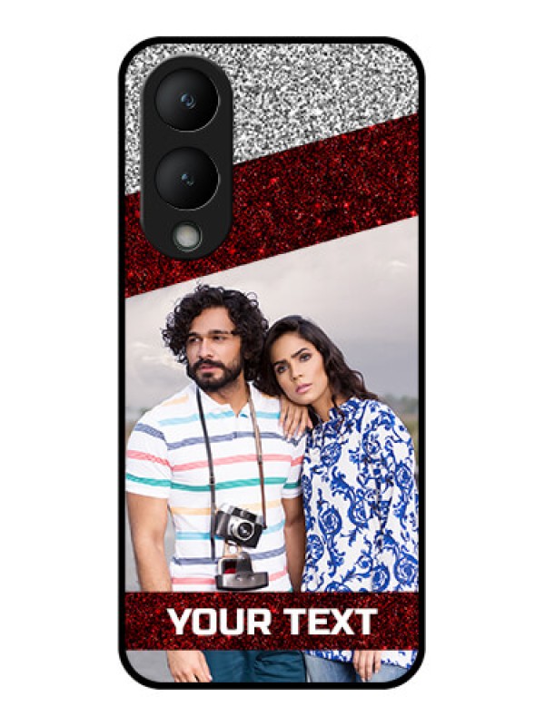 Custom Vivo Y17s Custom Glass Phone Case - Image Holder With Glitter Strip Design
