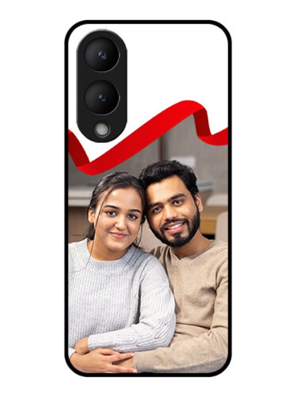 Custom Vivo Y17s Custom Glass Phone Case - Red Ribbon Frame Design