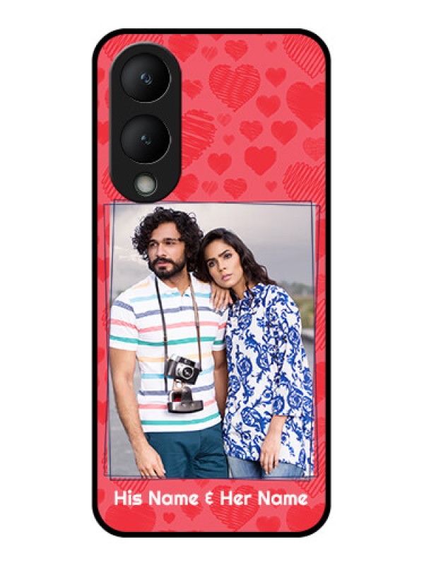 Custom Vivo Y17s Custom Glass Phone Case - With Red Heart Symbols Design