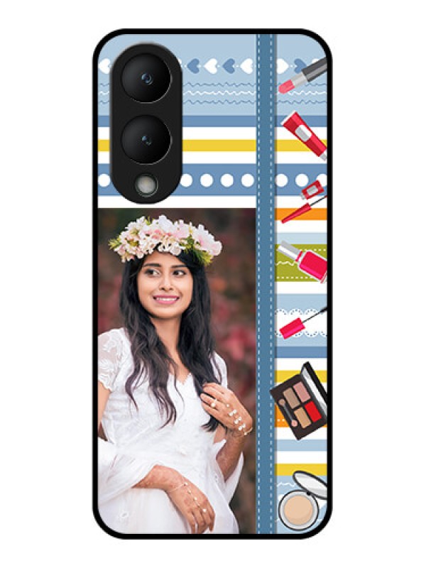 Custom Vivo Y17s Custom Glass Phone Case - Makeup Icons Design