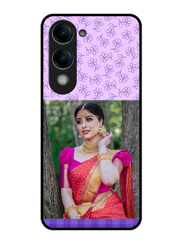 Custom Vivo Y19 5G Custom Glass Phone Case - Purple Floral Design