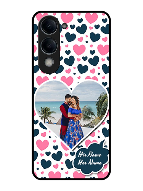 Custom Vivo Y19 5G Custom Glass Phone Case - Pink & Blue Heart Design