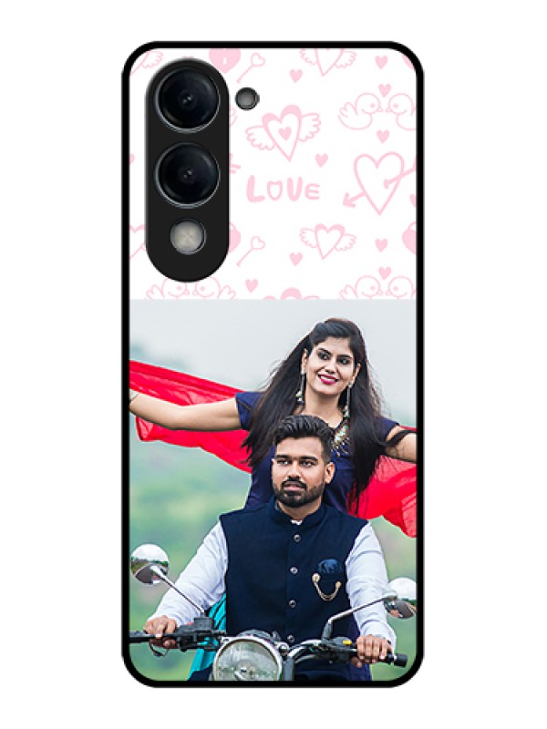 Custom Vivo Y19 5G Custom Glass Phone Case - Pink Flying Heart Design