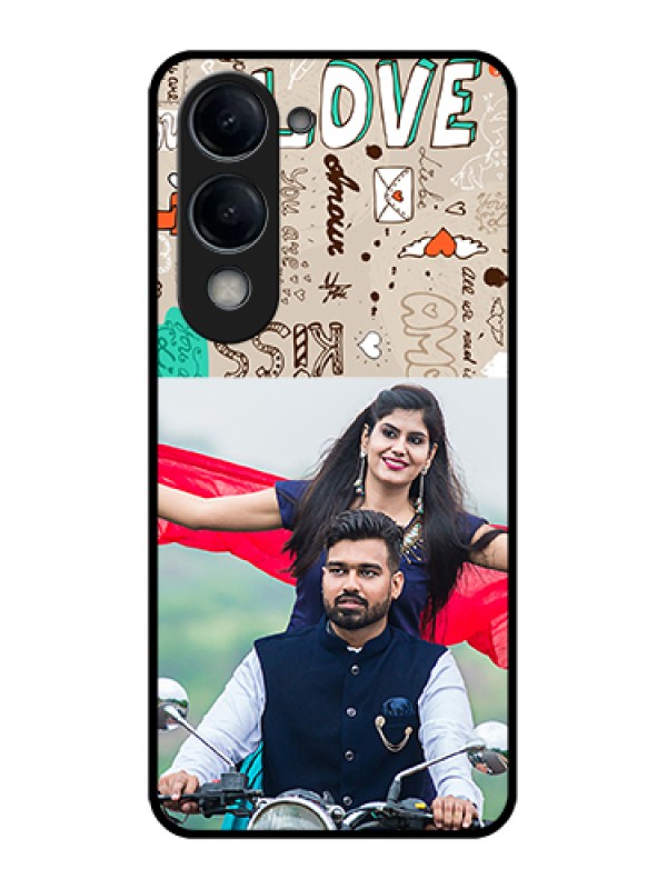 Custom Vivo Y19 5G Custom Glass Phone Case - Love Doodle Pattern