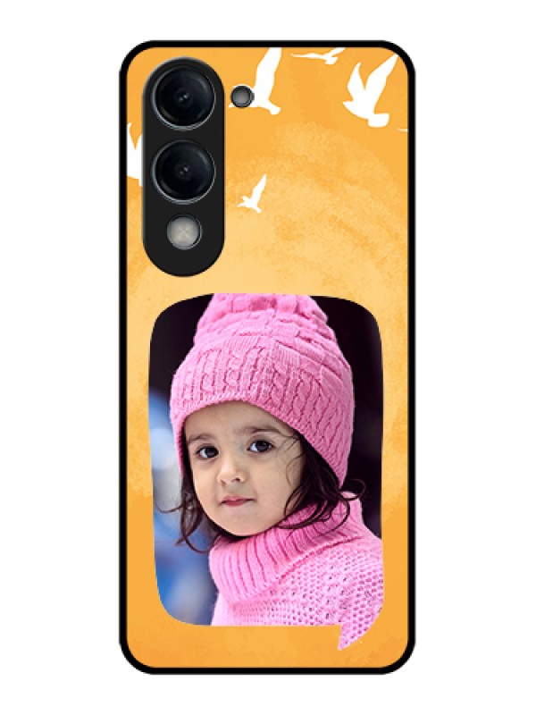 Custom Vivo Y19 5G Custom Glass Phone Case - Water Color Design With Bird Icons