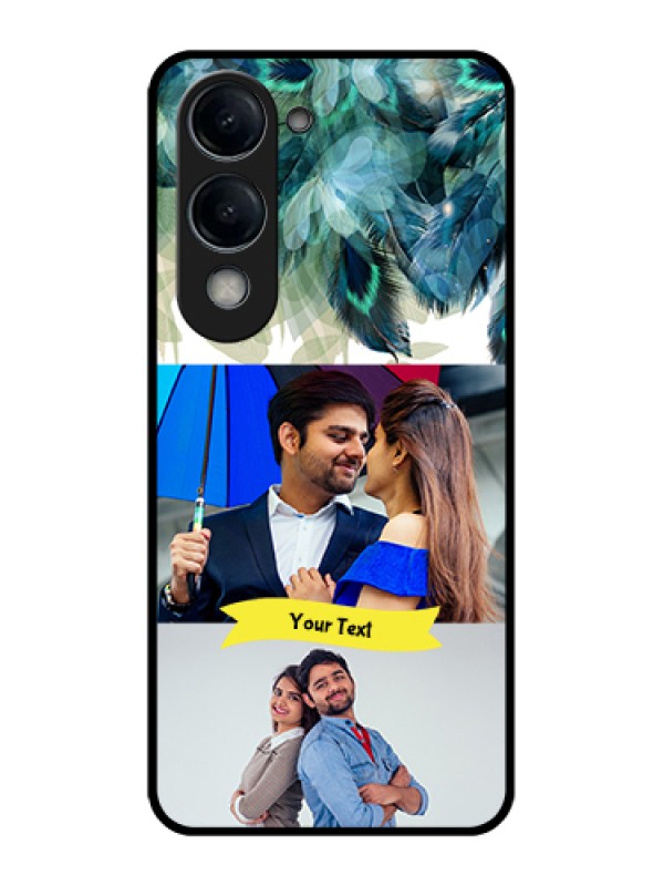 Custom Vivo Y19 5G Custom Glass Phone Case - Image With Boho Peacock Feather Design