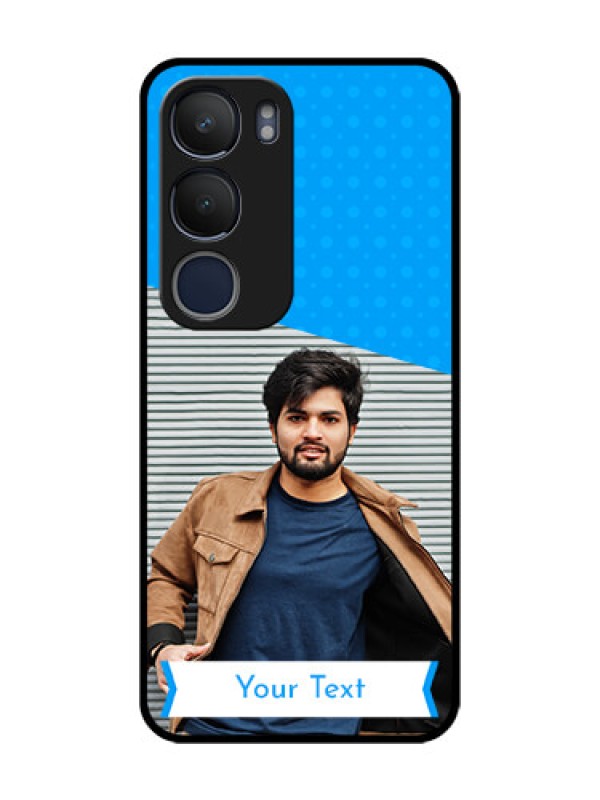 Custom Vivo Y19 Photo Printing on Glass Case  - Simple Blue Color Design