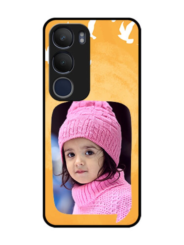 Custom Vivo Y19 Personalized Glass Phone Case  - Water Color Design with Bird Icons