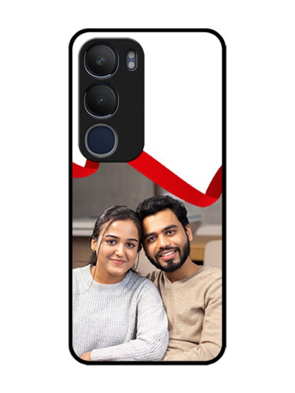 Custom Vivo Y19 Photo Printing on Glass Case  - Red Ribbon Frame Design